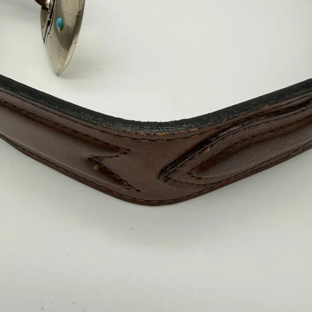 Nocona Western Leather Belt Brown Silver Buckle 36 Cowboy Vintage 90s